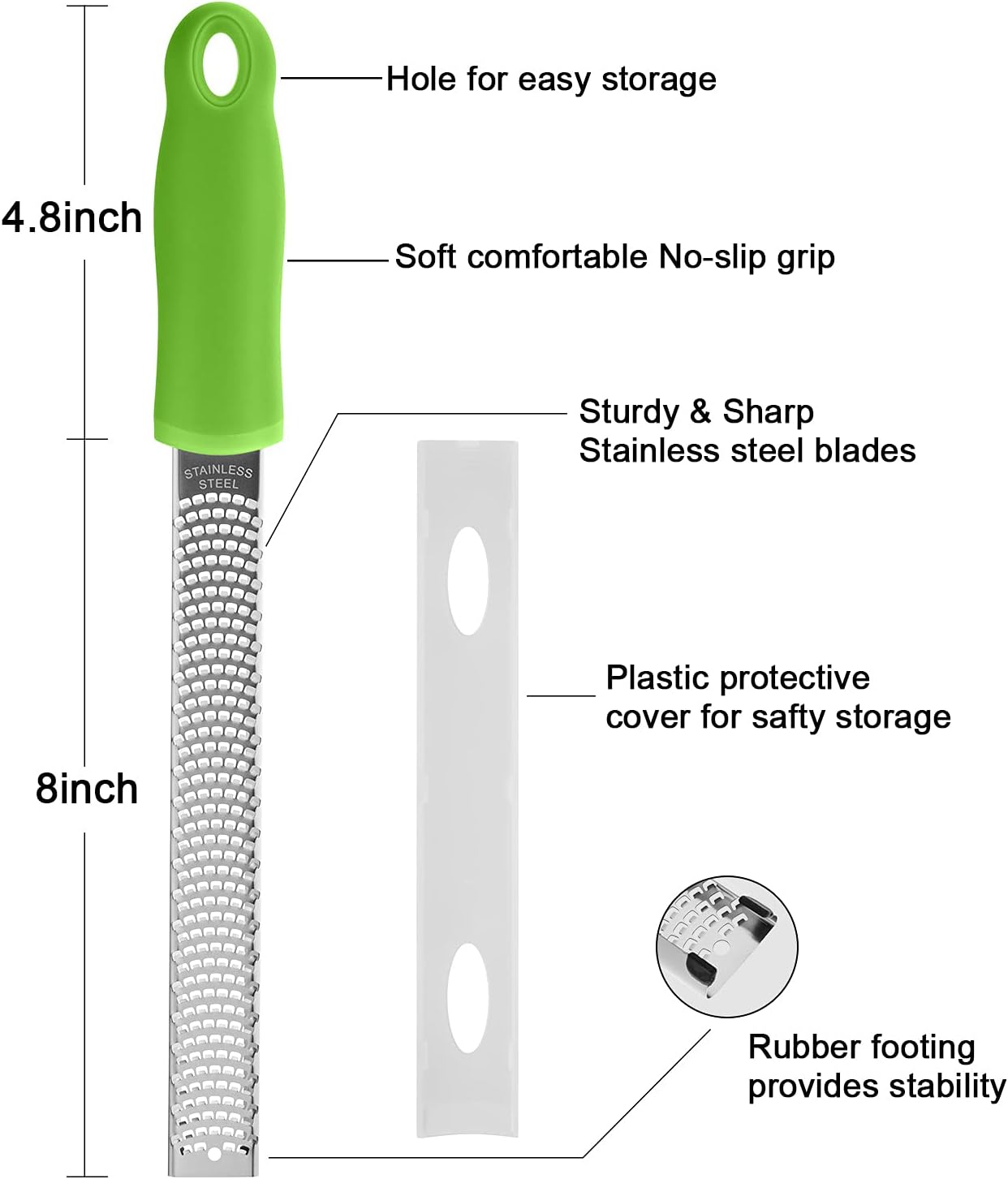 Lemon Zester, Stainless Steel Kitchen Cheese Grater, Plastic Cover Ergonomic Soft Black Handle