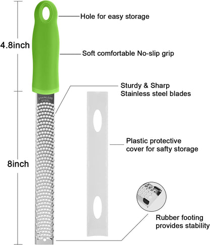 Lemon Zester, Stainless Steel Kitchen Cheese Grater, Plastic Cover Ergonomic Soft Black Handle