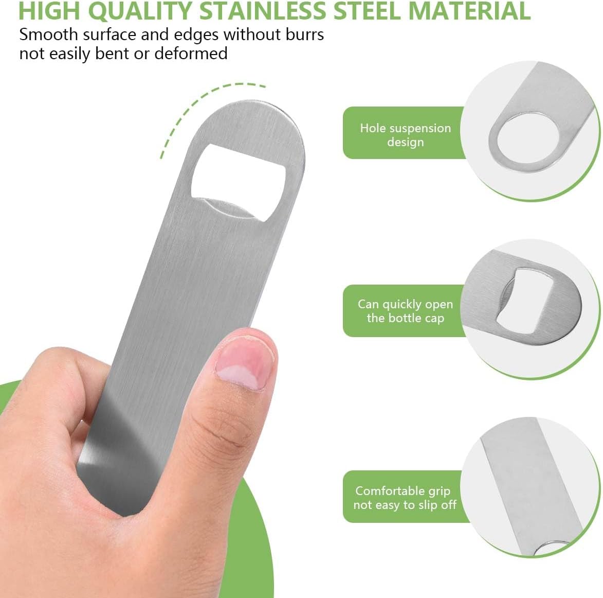 KISEER Heavy Duty Stainless Steel Flat Bottle Opener, 6 Pack Beer Bottle Opener for Kitchen, Bar or Restaurant