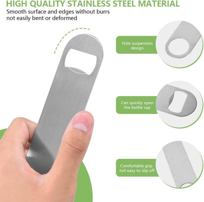 KISEER Heavy Duty Stainless Steel Flat Bottle Opener, 6 Pack Beer Bottle Opener for Kitchen, Bar or Restaurant