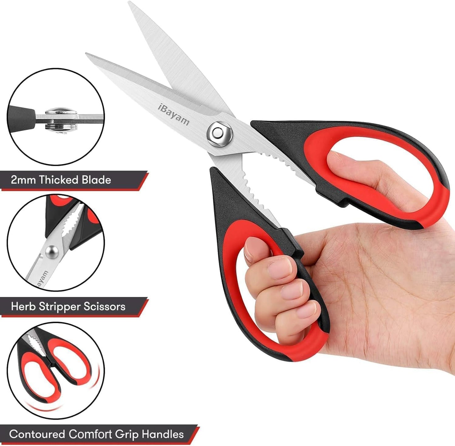 iBayam Kitchen Scissors All Purpose Heavy Duty 2 Pack with Protective Sheath, Stainless Steel Shears Kitchen Utensils Set for Cutting Food Cooking Meat Poultry Dishwasher Safe Soft Comfort-Grip