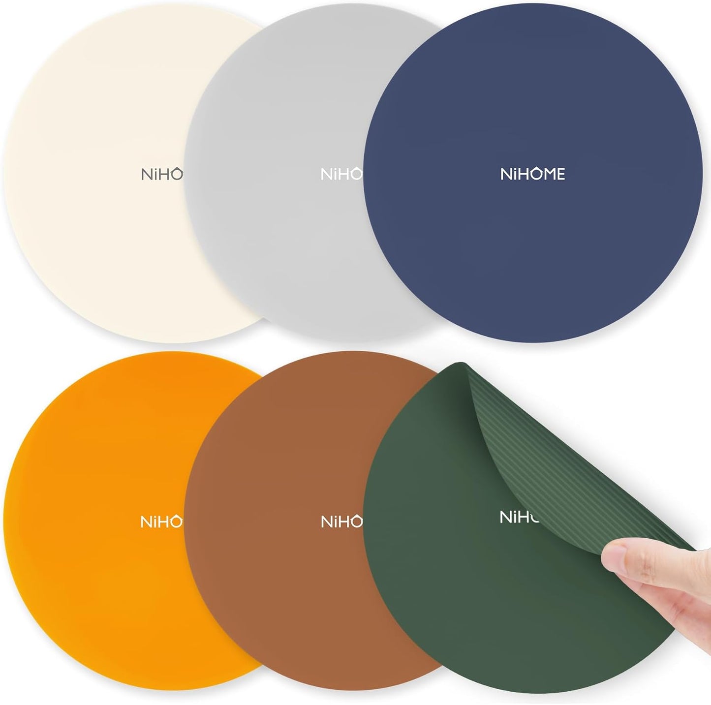 NIHOME Silicone Jar Opener – 6 Inch Large Anti-Slip Grip Pads, Premium 100% Food-Grade Silicone, Stylish Designer Colors, Multi-Purpose Heat-Resistant Mat & Coaster, Set of 4
