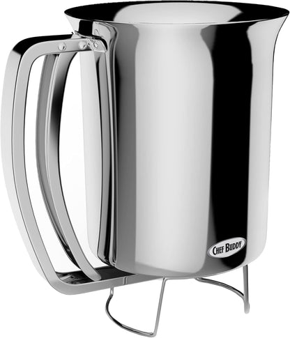 Classic Cuisine Pancake Batter Gourmet Stainless-Steel Pourer-Perfect for Baking Cupcakes, Waffles, Cakes, and Muffins-No Drip Dispenser, 4.25" x 6.25" x 5", Silver,265349MKK