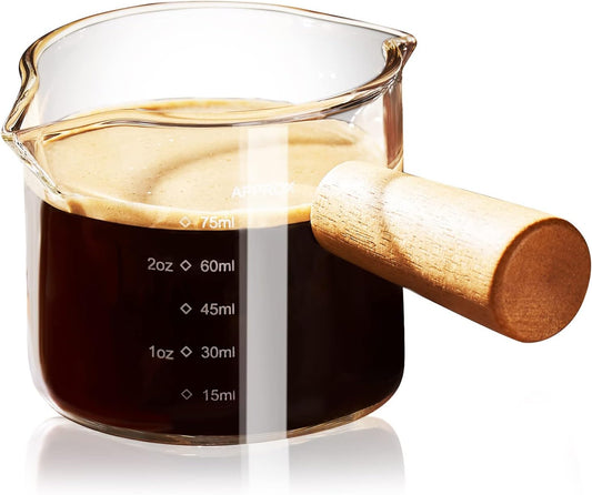 PARACITY Espresso Cups with Handle, 3.5OZ Double Spout Glass Measuring Cup with Dual Scale, Clear Espresso Shot Glass with V-Shaped Mouth, Espresso Accessories