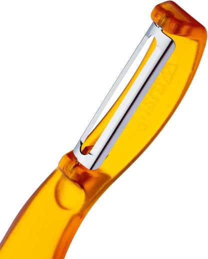 triangle Swivel Peeler, Orange - Stainless Steel Straight Twin Blade - Peels Hard-Skinned Fruits & Vegetables - Lightweight Handle - Dishwasher Safe - Made in Germany