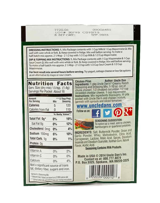 Uncle Dan’s, Creamy Ranch | 4.5oz Shaker – 4.5oz Shaker Bottle
