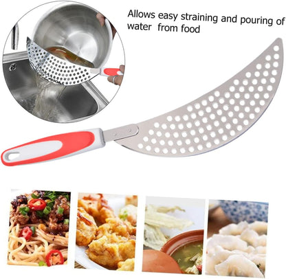 LABRIMP 14.57 Inch Stainless Steel Pot Strainer with Handle Pan Drainer Clip-on Kitchen Pasta Draining Tool for Safe Water Separation and Food Straining