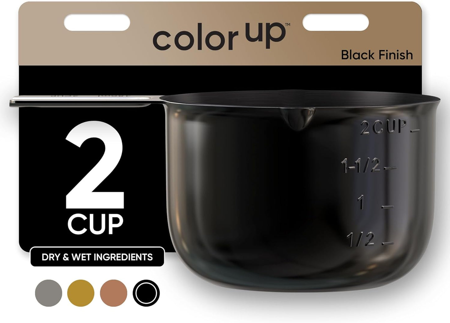 Color Up 2 Cup Measuring Cup, 480ml Stainless Steel Metal, Easy-Pour Spouts, Engraved Markings, Flat Base, Dishwasher Safe, for Dry and Liquid Ingredients
