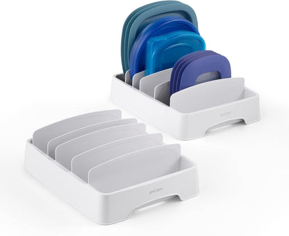 YouCopia StoraLid Food Container Lid Organizer for Kitchen Cabinet Storage with 5 Adjustable Dividers, 10.5''D × 13.4''W × 3.3''H, Large Classic Edition, White