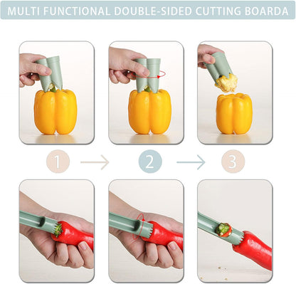 Pepper Corer, 2 in 1 Red Bell Pepper Seed Corer Remover Tool, Fruit & Vegetable Corers Quick Cave Tools for Jalapeno Cutter Deseeder, Green