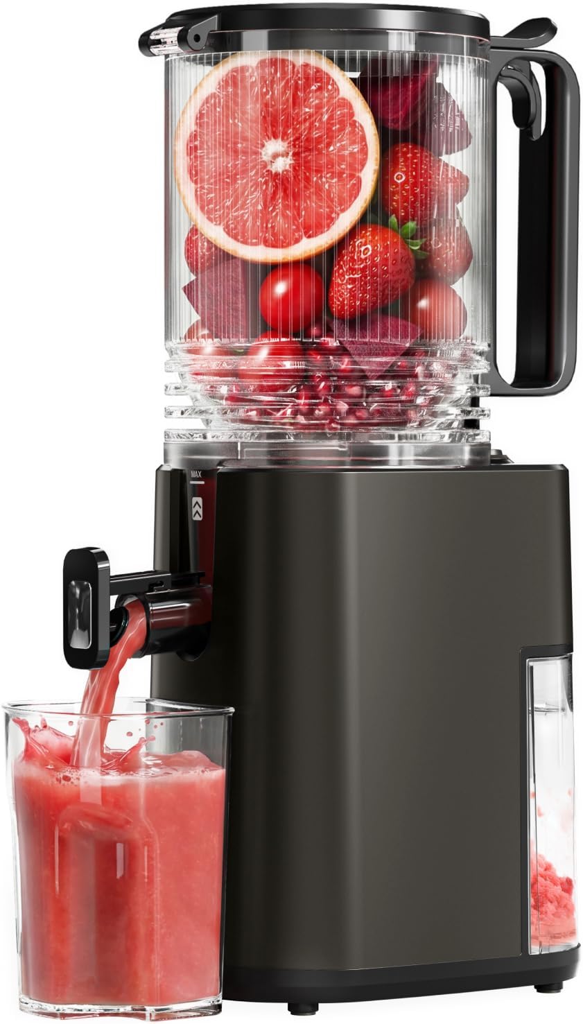Cold Press Juicer, 5.5inch Wide Feed Chute Juicer Extractor Machine, Slow Masticating Juicer for Whole Vegetables & Fruits, Black