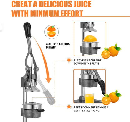 Commercial Heavy Duty Cast Iron Hand Press Manual Orange Citrus Lemon Lime Grapefruit Pomegranate Fruit Juice Squeezer Machine with Stainless Steel Cup