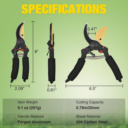 Yesker Pruning Shears Garden Shears 7.8" Professional Garden Scissors Sharp 65 Manganese Steel Blade Heavy Duty Clippers Hand Pruners for Cutting Fresh Flowers Branch Plant Trimming Gardening Tools