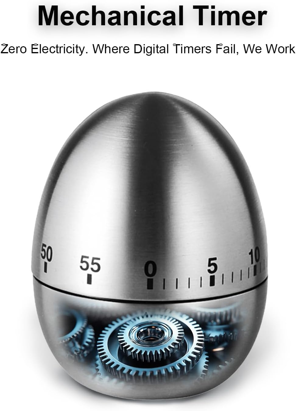 Kitchen Timer for Cooking, 60 Minutes Mechanical Timer - No Batteries Required, Stainless Steel Egg-Shape Cute Countdown Clock for Cooking, Learning, Exercises, Gaming