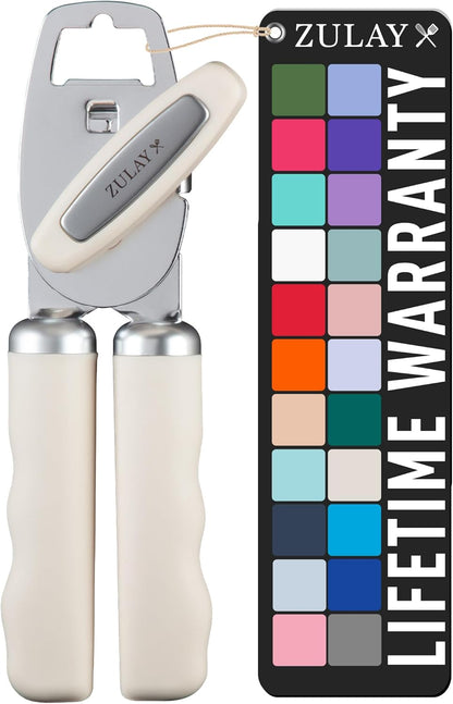 Zulay Kitchen Heavy Duty Stainless Steel Can Opener Manual with Bottle Opener - Rust Proof Manual Can Opener With Turn Knob & Comfy Soft Grip Handles - Black - Colors B