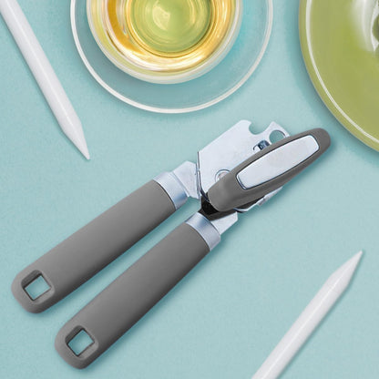 The Original Heavy Duty Stainless Steel Smooth Edge Manual Can Opener and Bottle Openers, Soft Handle, Rust Proof Oversized Handheld Easy Turn Knob,Grey