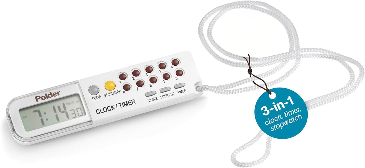 Polder Combination Clock, Timer and Stopwatch with Large, Easy-to-Read Digital Display, White