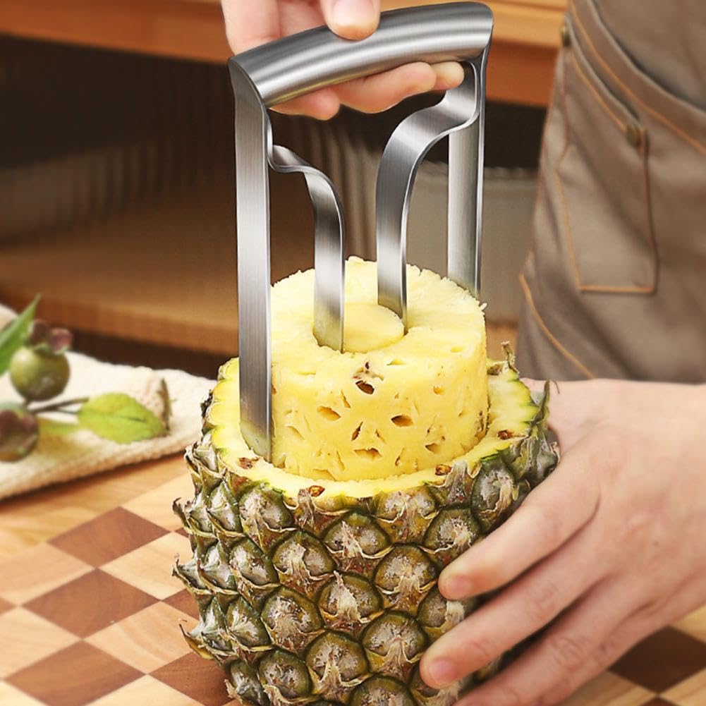 Stainless Steel Pineapple Corer – 304 Heavy Duty Fruit Slicer & Core Remover, 10-Second Pineapple Peeler Tool, Ergonomic Kitchen Gadget for Pineapple Rings, Easy Storage (7.9" Height)
