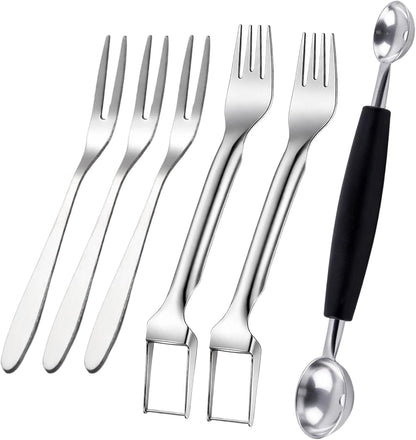Watermelon Slicer Cutter, 6-Piece Fruit Serving Utensils for Kitchen, Watermelon Slicer with Melon Baller Scoop and Fruit Forks, Easy to Use and Clean