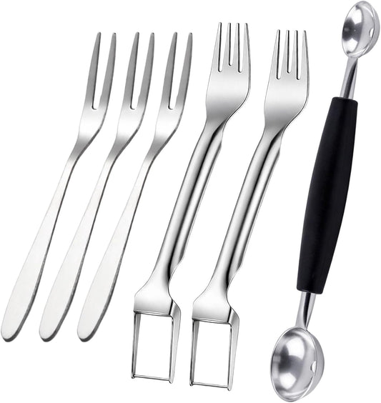 Watermelon Slicer Cutter, 6-Piece Fruit Serving Utensils for Kitchen, Watermelon Slicer with Melon Baller Scoop and Fruit Forks, Easy to Use and Clean