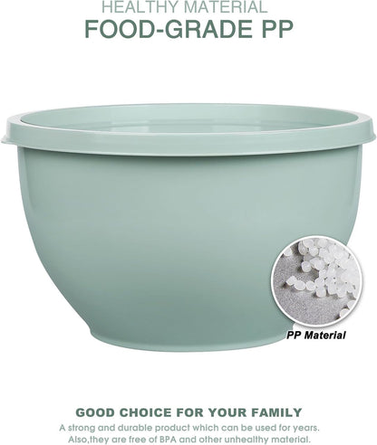 Greentainer Plastic Mixing Bowls with Lids Set for Kitchen, 5 Set Nesting Bowls for Mixing, Baking, Prepping, Cooking and Serving Food, Mixing Bowls Dishwasher, Microwave Safe