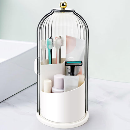 QIYVLOS Toothbrush Holders with Sliding Lid, Rotating 3 Slots Bathroom Organizer Countertop, Tooth Brush Toothpaste Holder Bathroom Counter Stand Sink Organizer Caddy for Vanity Makeup Brushes Holder