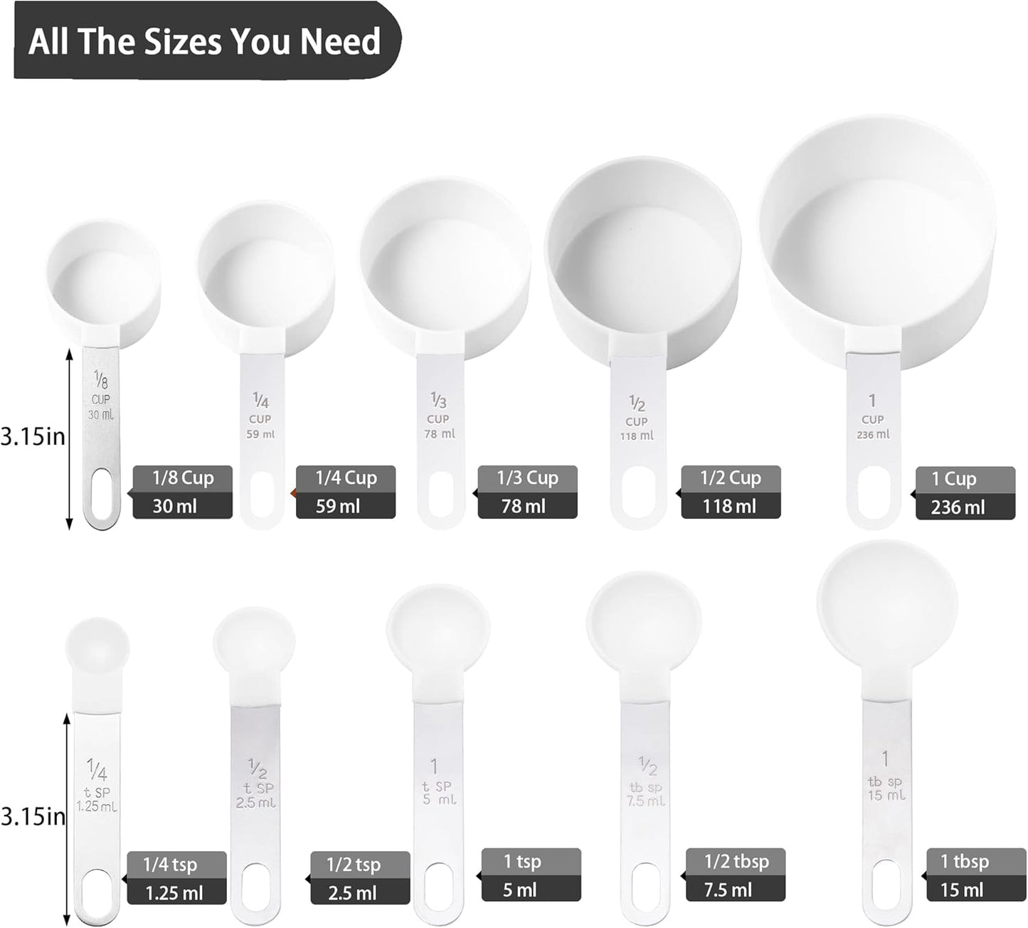 Measuring Cups and Spoons Set of Huygens Kitchen Gadgets 10 Pieces, Stackable Stainless Steel Handle Measuring Cups for Measuring Dry and Liquid Ingredient (Mauve)