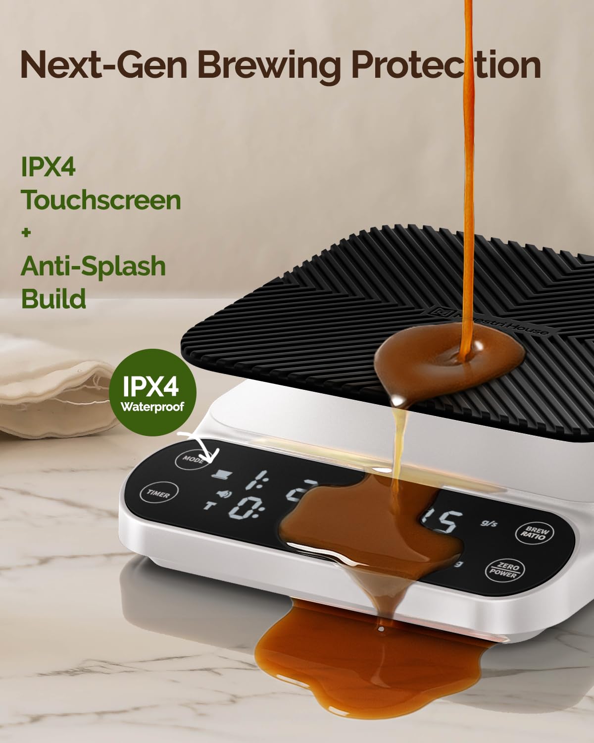 Maestri House S3 Coffee Scale with Timer, 3kg/0.1g Rechargeable Digital Scale, 3 Brew Modes, Adjustable Ratios & Flow Rate Display, Barista-Grade for Pour-Over, Espresso, French Press – Black