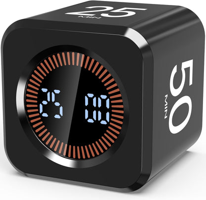 Digital Pomodoro Timer Cube 5/10/25/50min, Visual Productivity Flip Timer for Kids Classroom Desk, Custom Countdown, Silent and Sound Mode for ADHD Study Work Game Kitchen (Orange)