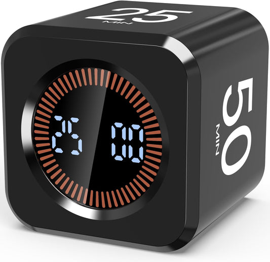 Digital Pomodoro Timer Cube 5/10/25/50min, Visual Productivity Flip Timer for Kids Classroom Desk, Custom Countdown, Silent and Sound Mode for ADHD Study Work Game Kitchen (Orange)
