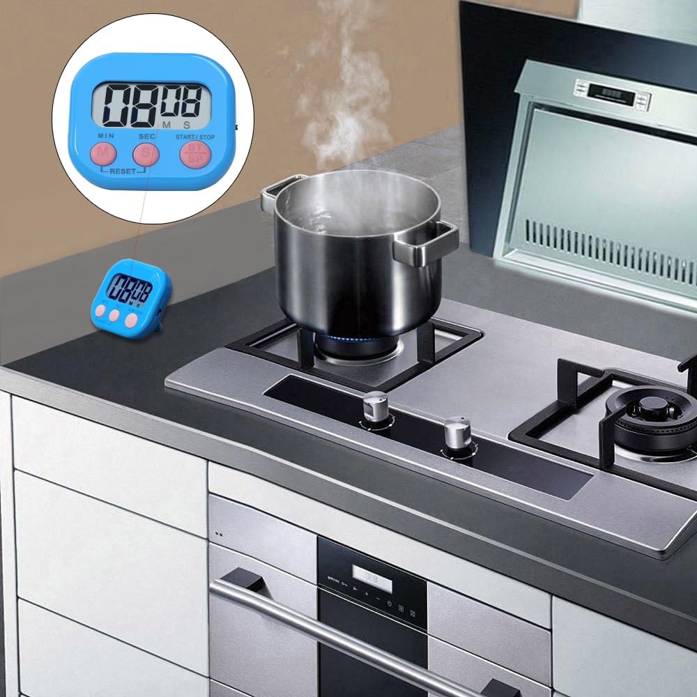 Digital Kitchen Timer, BESTWYA Electronic Timer with Clear LCD Screen Count Up and Down Function 3 Big Buttons On/Off Switch Button for Kitchen, Study, Work, Exercise Training (6, 3 Colors)