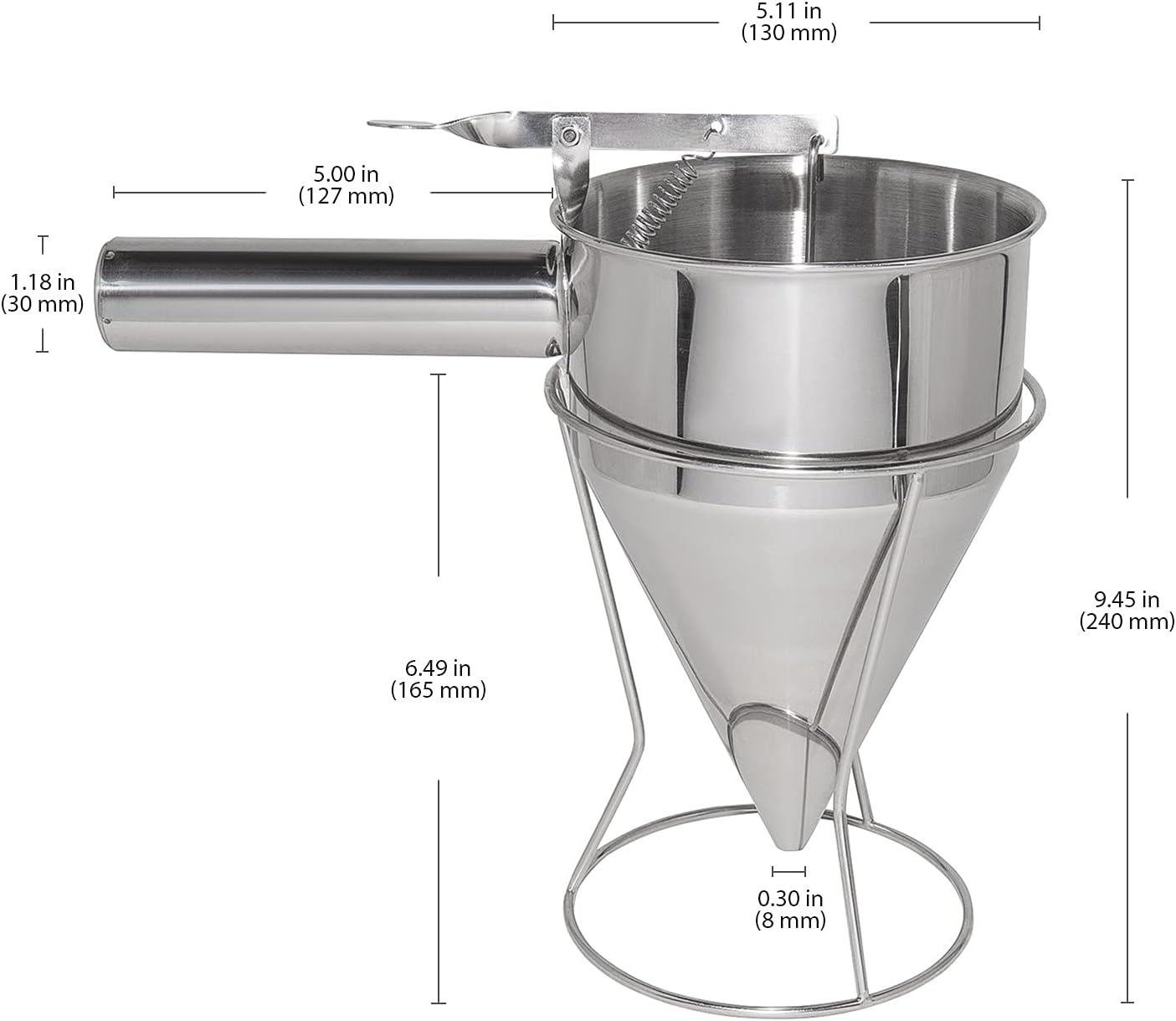 ALDKitchen Batter Dispenser | Funnel Dough Dispenser with Stand | Stainless Steel