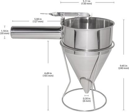 ALDKitchen Batter Dispenser | Funnel Dough Dispenser with Stand | Stainless Steel