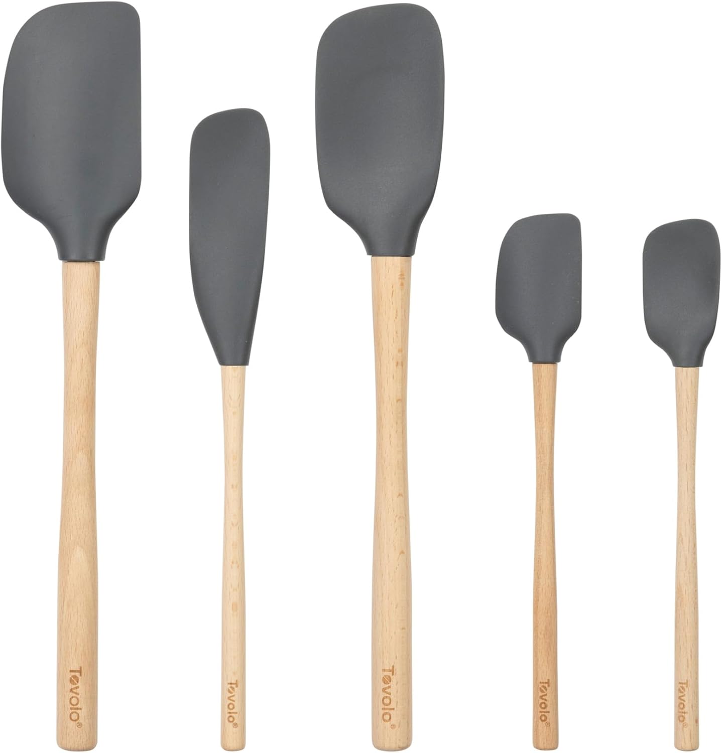 Tovolo Silicone Spatula with Wooden Handle Set of 5 Piece Silicone Kitchen Utensil Set Spoonula Jar Scraper Mini Spatula and Spoonula for Cooking Baking Mixing Folding Deep Indigo