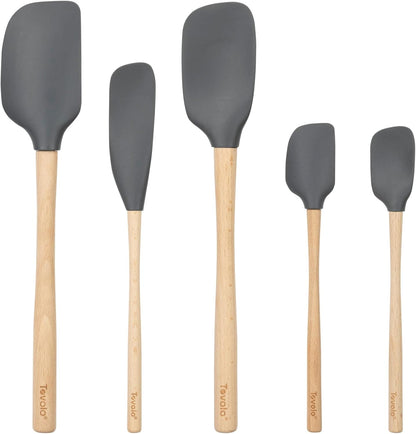 Tovolo Silicone Spatula with Wooden Handle Set of 5 Piece Silicone Kitchen Utensil Set Spoonula Jar Scraper Mini Spatula and Spoonula for Cooking Baking Mixing Folding Deep Indigo