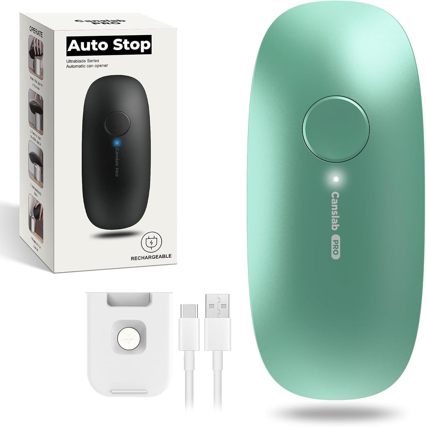 Canslab Ultrablade PRO Auto Stop Can Opener - Rechargeable Electric Can Opener for Kitchen for Seniors with Arthritis - One Touch Side Cut Opener, Smooth Edge, Handfree, Wall Mounted Small Size, Black