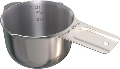 Color Up 2 Cup Measuring Cup, 480ml Stainless Steel Metal, Easy-Pour Spouts, Engraved Markings, Flat Base, Dishwasher Safe, for Dry and Liquid Ingredients