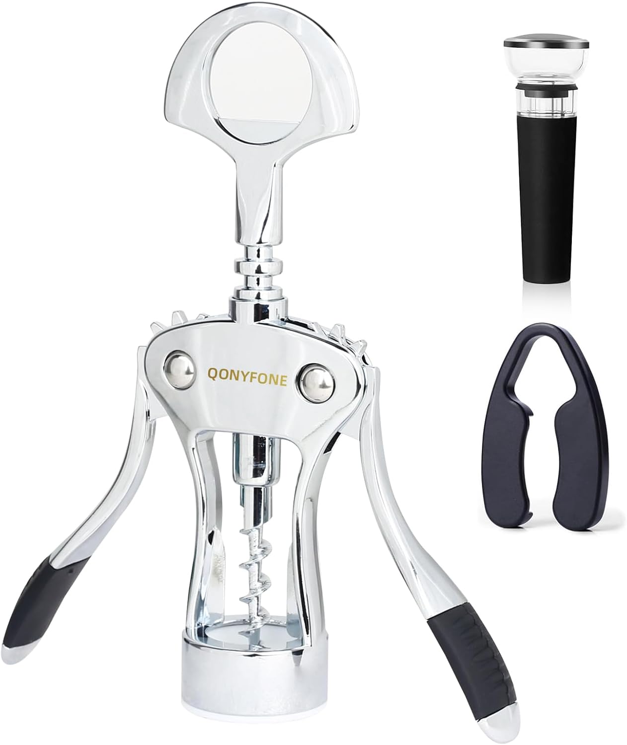 Wing Corkscrew Wine Opener, Premium Zinc Alloy Manual Bottle Opener, Heavy Duty Multifunctional Tool for Kitchen, Bar, Restaurant & Waiters (Silver)