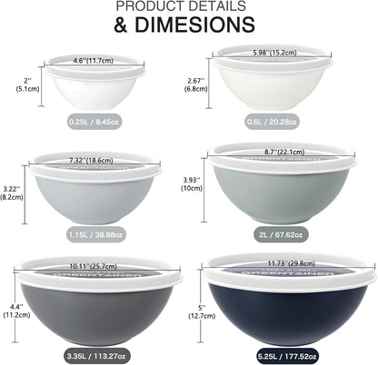 Greentainer Plastic Mixing Bowls with Lids Set for Kitchen, 6 Set Nesting Bowls for Mixing, Baking, Prepping, Cooking and Serving Food, Mixing Bowls Dishwasher, Microwave Safe