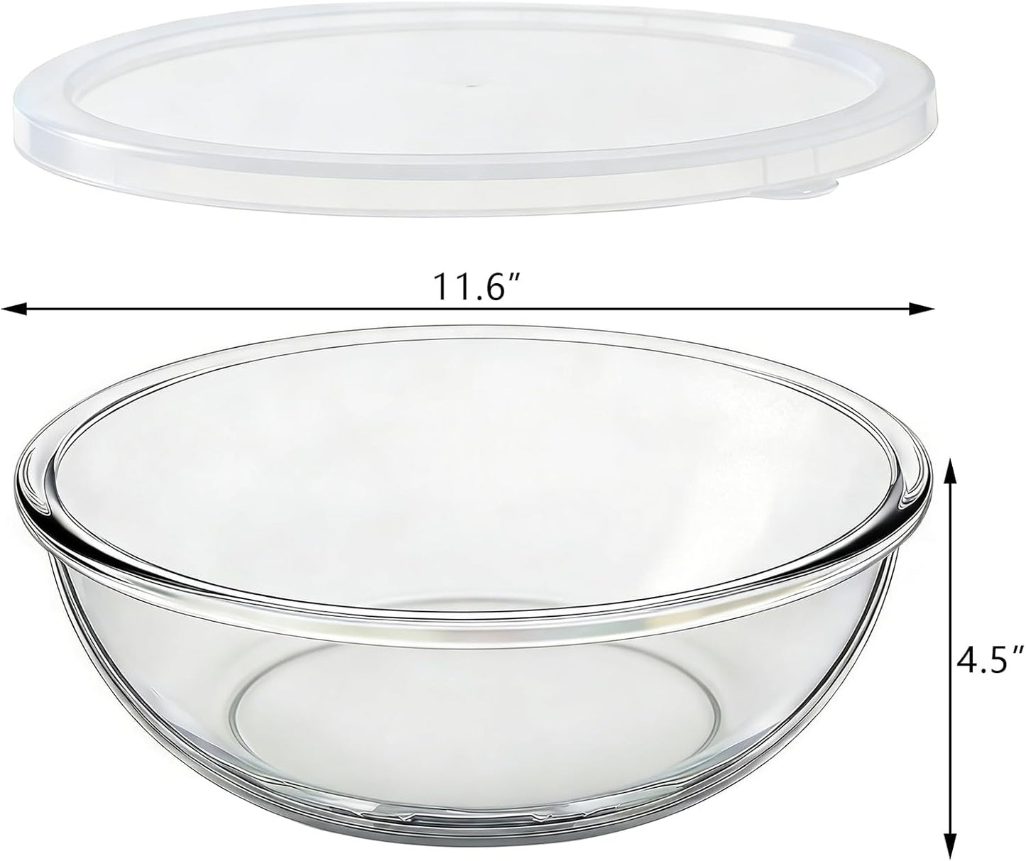 Large Glass Mixing Bowl with Lid, Clear Glass Salad Cooking Bowls for Sourdough, Salad and Storage Prepping and Baking Food Storage Set