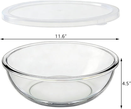 Large Glass Mixing Bowl with Lid, Clear Glass Salad Cooking Bowls for Sourdough, Salad and Storage Prepping and Baking Food Storage Set