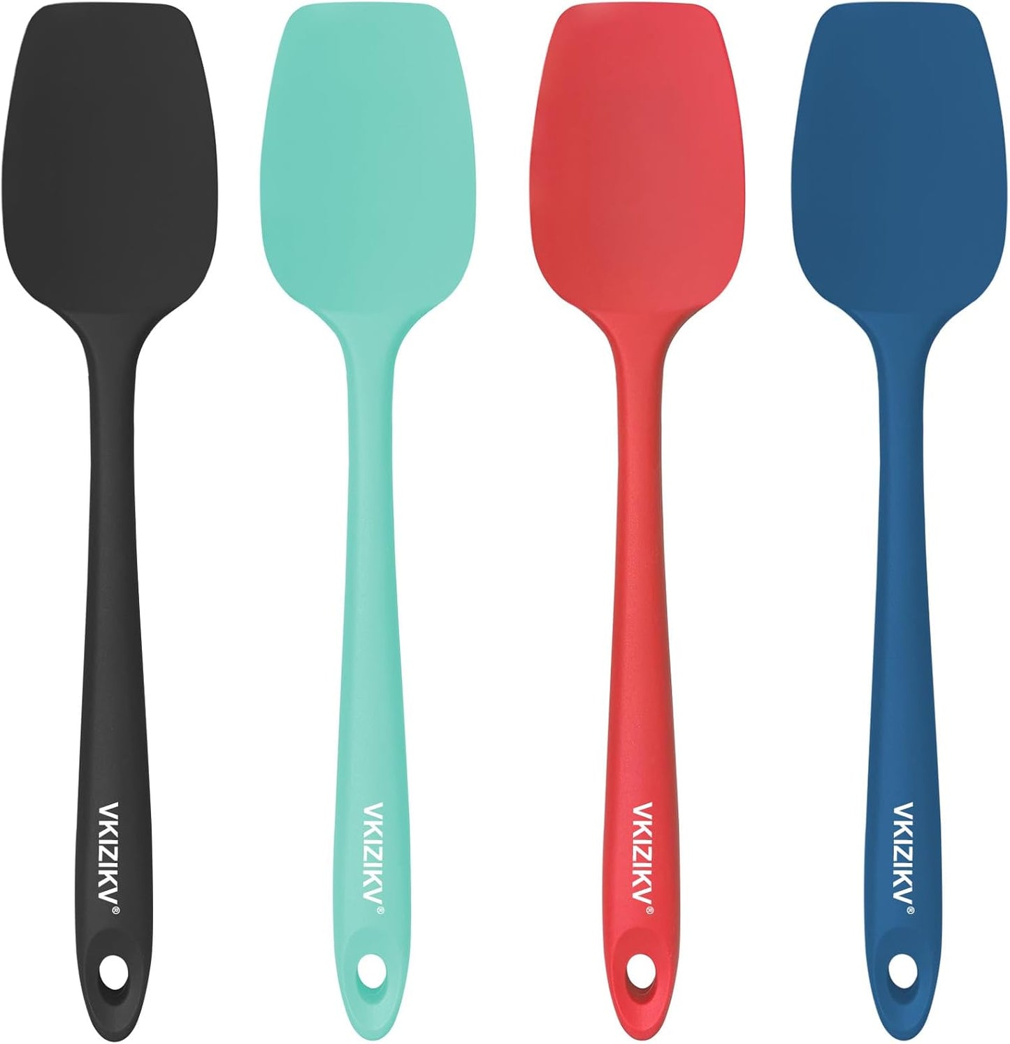 4 Pcs Silicone Spoon Spatula Set, 11.4 In, Food Grade Rubber Spatulas for Cooking, Baking, Mixing, 600°F Heat Resistant, Nonstick and Flexible Kitchen Utensils, Seamless Spoonula (Black)