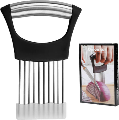 Onion Slicer Holder with Protective Cover, Lemon Slicer Holder Onion Cutter, Vegetable Cutter Kitchen Chopper Slicing Assistant Tool for Tomato Meat