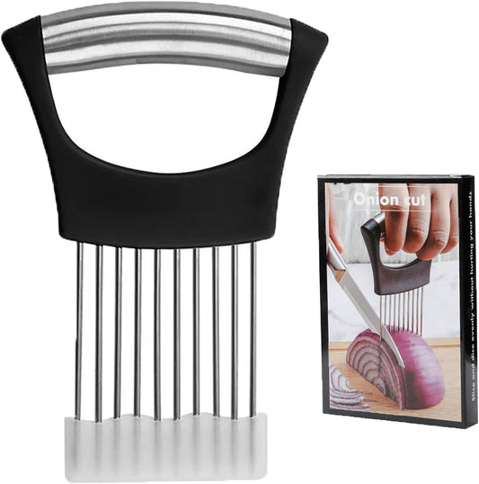 Onion Slicer Holder with Protective Cover, Lemon Slicer Holder Onion Cutter, Vegetable Cutter Kitchen Chopper Slicing Assistant Tool for Tomato Meat