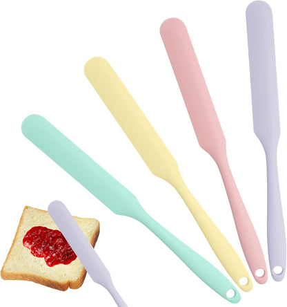 4 Pcs Jar Spatula Long Handle, Long Handle Sourdough Scraper for Jars, Baking & Cake Icing, Cream, Butter & Batter Kitchen Tool Set with Non-Slip Grip(Purple/Pink/Green/Yellow)