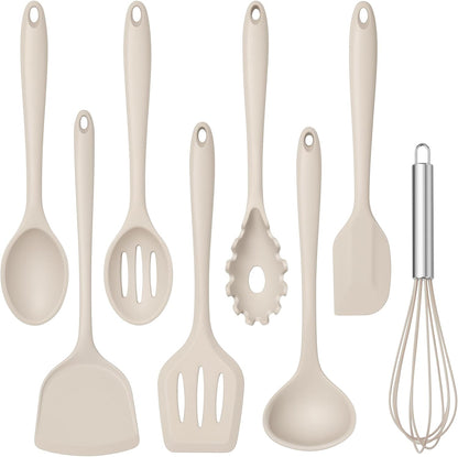 TeamFar 8 PCS Silicone Cooking Utensils - 446°F Heat Resistant Kitchen Silicon Utensils Set, Turner, Spatula, Spoon, Whisk, Kitchen Cooking Gadgets Tools for Nonstick Cookware, Dishwasher Safe-Black