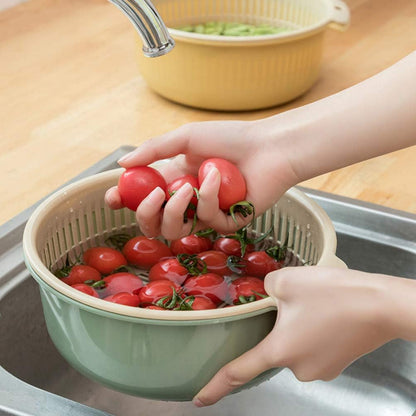 Hemoton Multifunctional Double Layer Plastic Draining Basket 6.29X6.29X2.75In Kitchen Colander for Fruit Vegetable Washing Storage with 360 Rotatable Filter