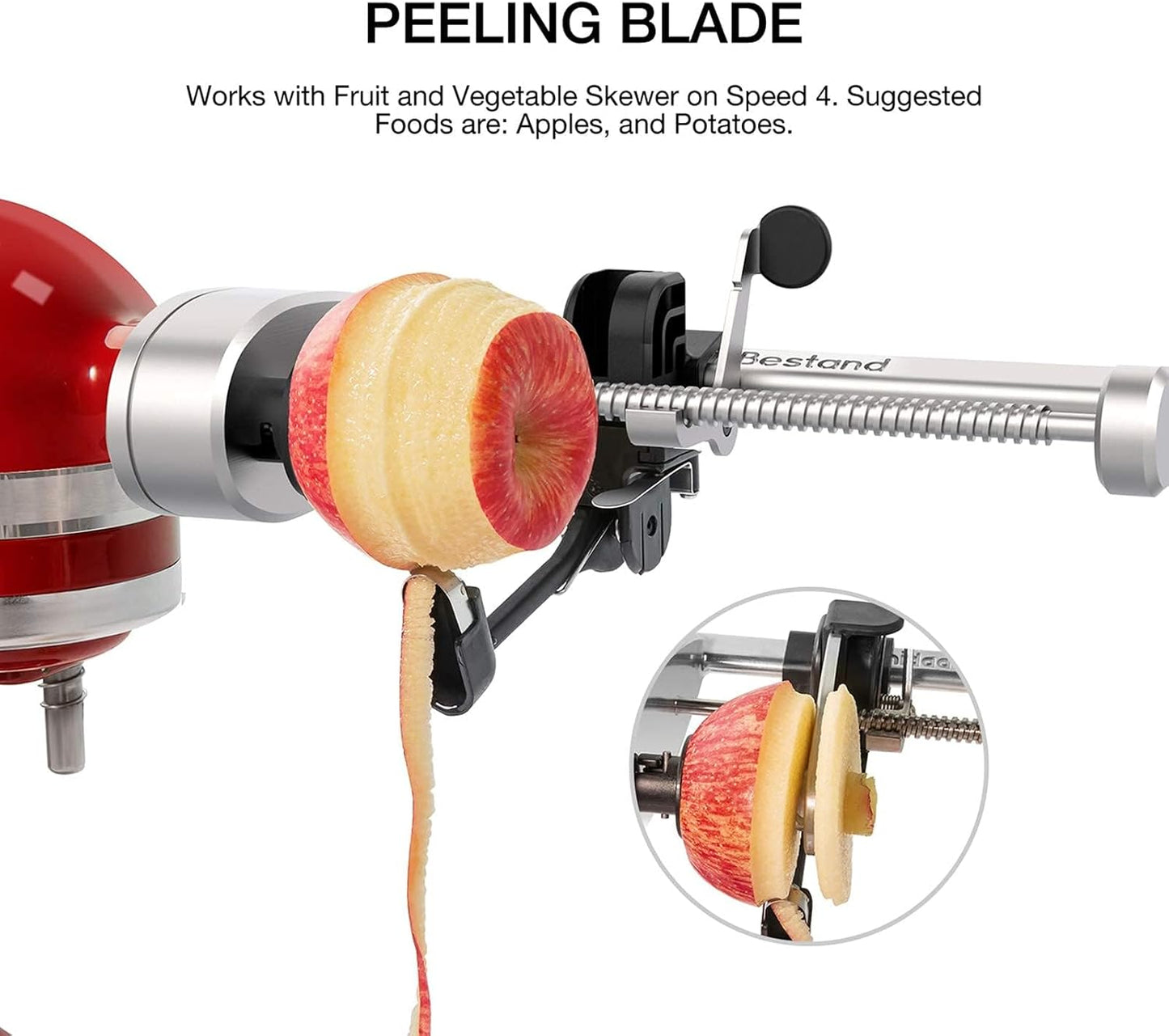 Spiralizer Attachment (5 Blades) Compatible with KitchenAid Stand Mixer, Comes with Peel, Core and Slice, Vegetable Slicer (Not KitchenAid Brand Spiralizer)