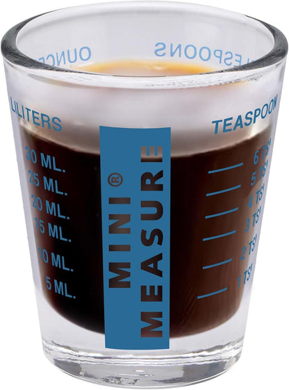 Kolder Mini Measure Heavy Glass, 20-Incremental Measurements Multi-Purpose Liquid and Dry Measuring Shot Glass, White