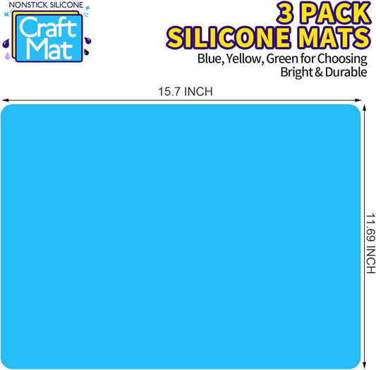 LEOBRO Silicone Mat for Resin Molds, 3 PCS Silicone Mats for Epoxy Resin, UV Resin, Play Dough Mat, Clay Mat, Nonstick Silicone Sheets Pads for DIY Arts and Crafts, Pink & Purple & Blue, 15.7”x 11.7”